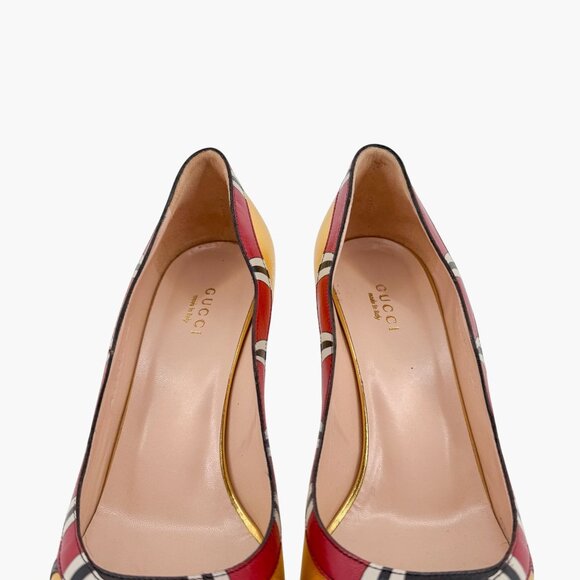 Gucci Yoko Snake Gold Metallic Leather Pumps High Heels Shoes Size 38.5 US 8.5 - Picture 4 of 16
